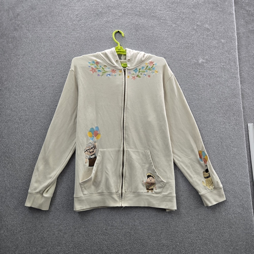 Disney‎ Pixar Women Hoodie 2X Beige UP Embroidered Graphic Full Zip
